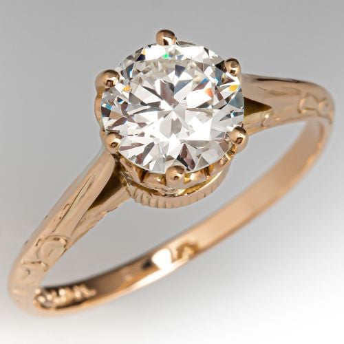Vintage Diamond Solitaire Engagement Ring Yellow Gold