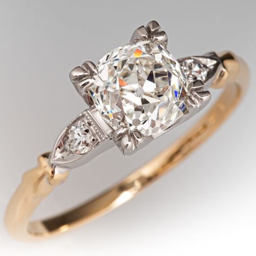 1940S Old Mine Diamond Engagement Ring 14K Yellow & White Gold 1.19ct J/SI1 GIA