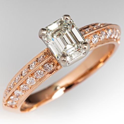 Pretty Emerald Cut Diamond Ring 18K Rose Gold .95ct K/VVS2 GIA