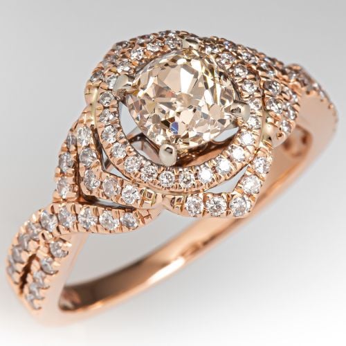 Pretty Old Mine Diamond Engagement Ring 14K Rose Gold