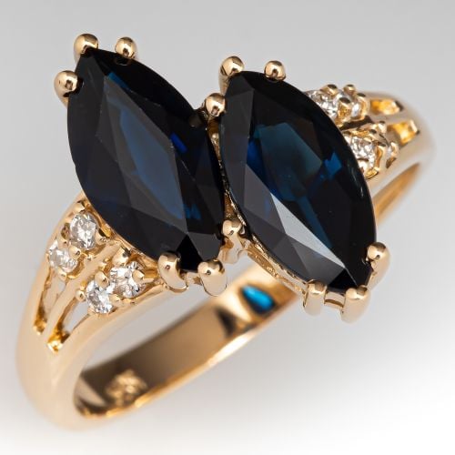 Beautiful Double Marquise Sapphire Ring 14K Yellow Gold