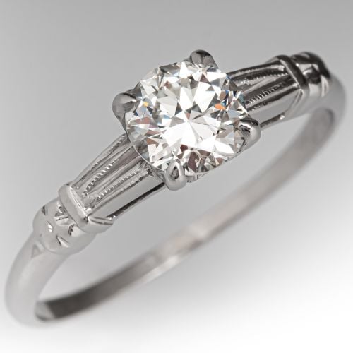 Lovely Vintage Transitional Diamond Engagement Ring .61ct H/SI1 GIA