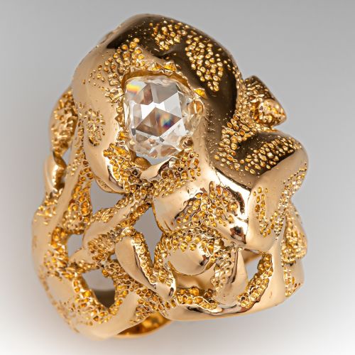 Organic Stippled Rose Cut Diamond Ring 18K Yellow Gold