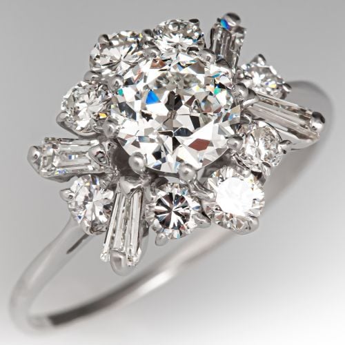 Gorgeous Old Euro Diamond Engagement Ring 14K White Gold