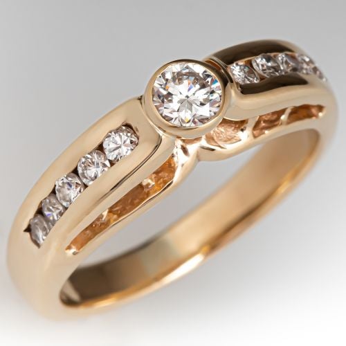 Lovely Bezel Set Diamond Ring 14K Yellow Gold