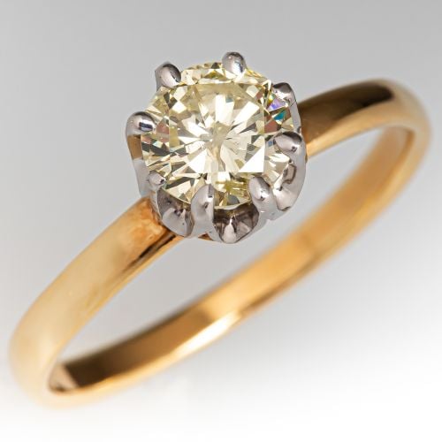 Vintage Solitaire 8-Prong Diamond Engagement Ring 18K Yellow Gold