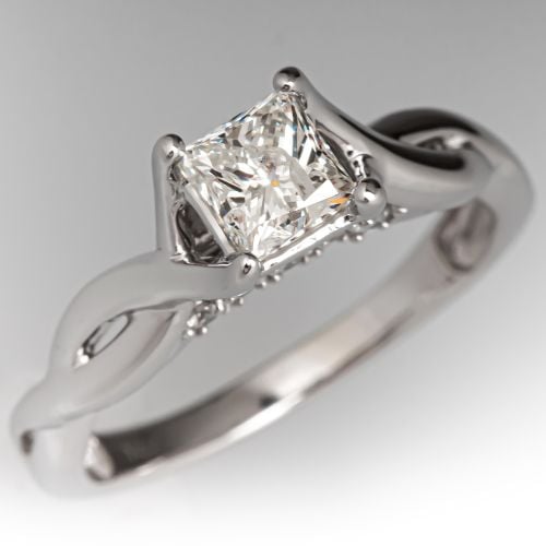 Crossed Shoulders Princess Diamond Engagement Ring 14K White Gold