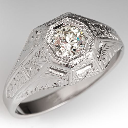 Art Deco Belais Diamond Engagement Ring 18K White Gold