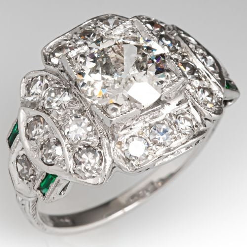 1930s Old Euro Diamond Engagement Ring Platinum 1.28Ct K/I2 GIA