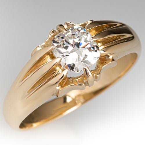 Circa 1900 Mounting w/ Cushion Diamond Ring 14K Yellow Gold 1CT K/VS2 GIA
