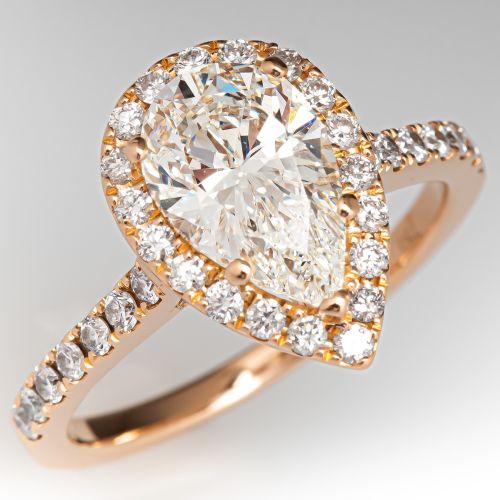 Pear Brilliant Diamond Halo Engagement Ring 2.03Ct J/SI1 GIA