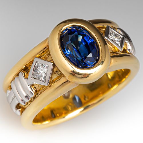 JoAnne Mulhall Sapphire Diamond Ring 18K Yellow Gold & Platinum
