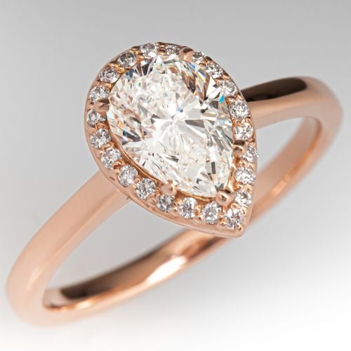 Pear Diamond Halo Engagement Ring 14K Rose Gold 1.18Ct J/SI2 GIA