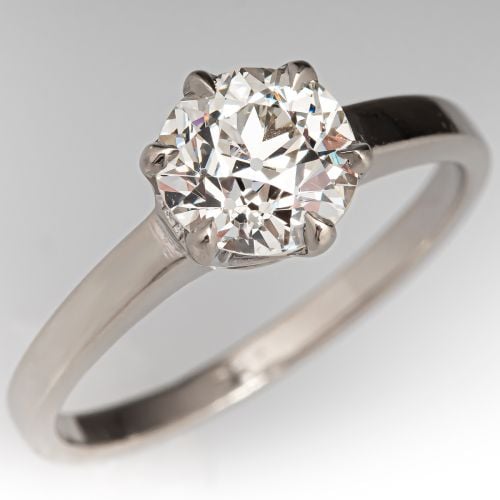 Lovely 6-Prong Old Euro Diamond Engagement Ring 18K White Gold 1.12Ct J/SI2 GIA