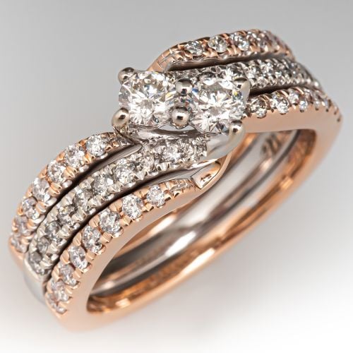 Ever Us Twin Diamond Wedding Ring Set 14K White & Rose Gold, Size 6.25