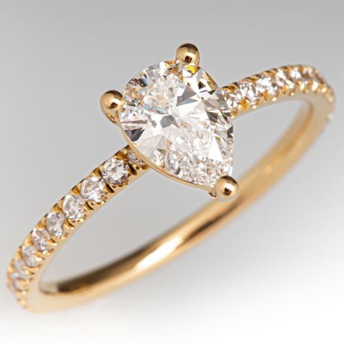 Pear Cut Diamond Engagement Ring 18K Yellow Gold .68CT E/SI1 GIA