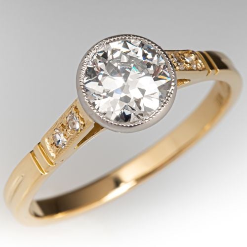 Milgrain Bezel Diamond Engagement Ring 18K Yellow Gold/ Platinum .95Ct J/SI1 GIA