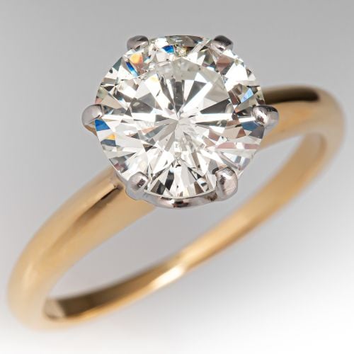 Classic Diamond Solitaire Engagement Ring 18K Yellow Gold/Platinum 1.39Ct L/I2 GIA