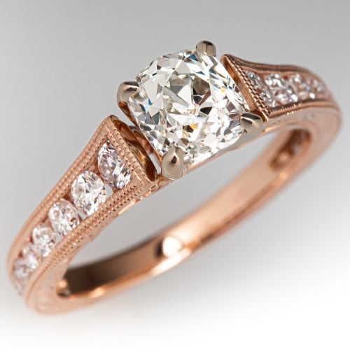 Modern 14K Rose Gold Engagement Ring w/ Old Mine Diamond .98ct L/VS2 GIA