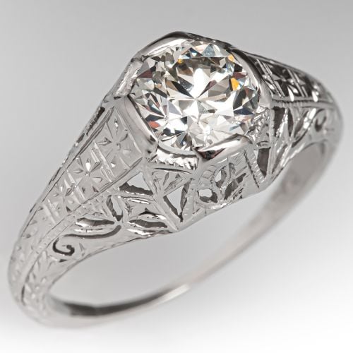 Antique Circa 1920s Filigree Diamond Engagement Ring Platinum