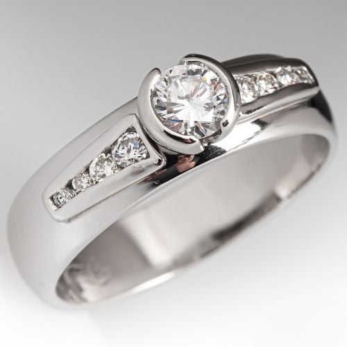 Semi-Bezel Set Diamond Engagement Ring Platinum