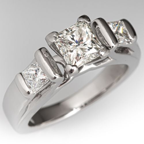 Three-Stone Princess Cut Diamond Engagement Ring Platinum