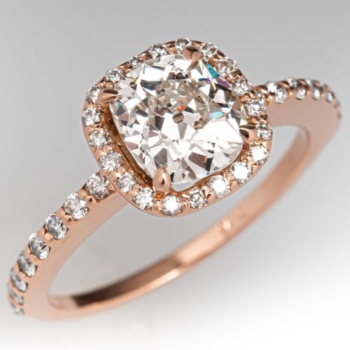 Modern Old Miner Diamond Engagement Ring 14K Rose Gold 1.10Ct K/SI2 GIA