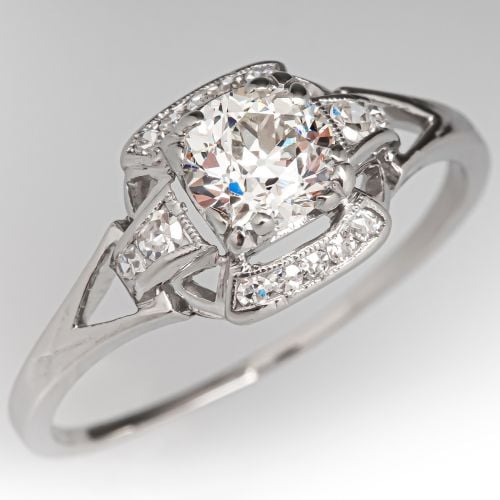 Art Deco Old Euro Diamond Engagement Ring Platinum .59Ct G/VS2 GIA
