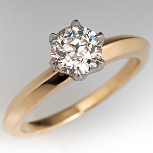 Lovely Knife-Edge Diamond Engagement Ring 18K Yellow Gold/ Platinum .78Ct K/VVS2 GIA