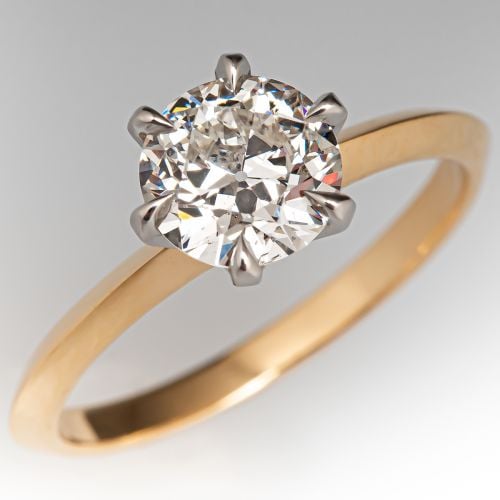 Classic Knife-Edge Diamond Engagement Ring 18K Yellow Gold/ Platinum .84Ct I/SI1 GIA