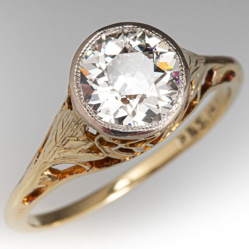 Pierced Circa 1920s Diamond Engagement Ring 1.56CT K/VS2 GIA 