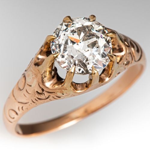 Antique Victorian Old Euro Diamond Engagement Ring Rose Gold 1.82CT J/I2 GIA