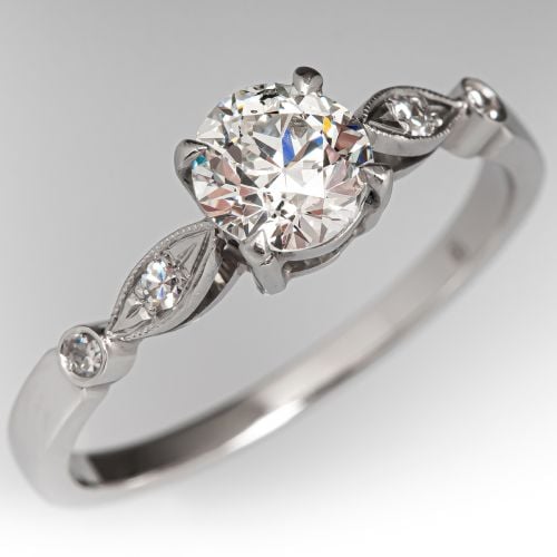 Navette Motif Diamond Engagement Ring Platinum .64Ct H/SI2 GIA