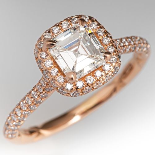 A.Jaffe Square Emerald Cut Diamond Engagement Ring 18K Rose Gold .92Ct I/VS1 GIA