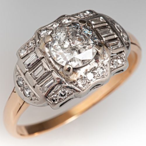 Vintage Diamond Engagement Ring Yellow Gold & Platinum