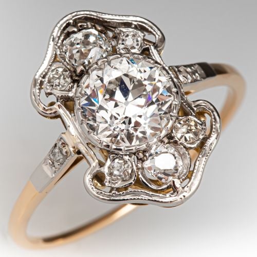 Beautiful Art Nouveau Diamond Ring 18K Yellow Gold/ Platinum 1.01Ct G/SI1 GIA