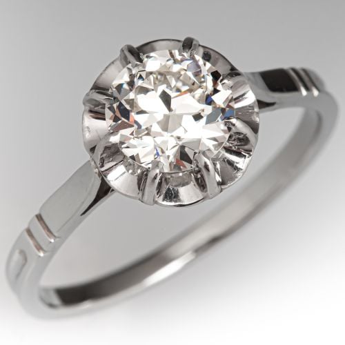 1940s Illusion Set Diamond Engagement Ring Platinum/18K White Gold 1.0Ct J/VS1 GIA
