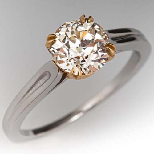 Solitaire Old Euro Diamond Engagement Ring 18K Yellow Gold/Platinum 1.06Ct L/SI1 GIA