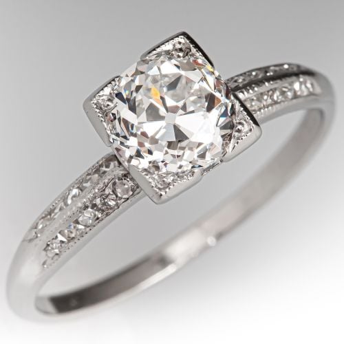1920s Antique Diamond Engagement Ring Platinum 1.06Ct E/VS2 GIA