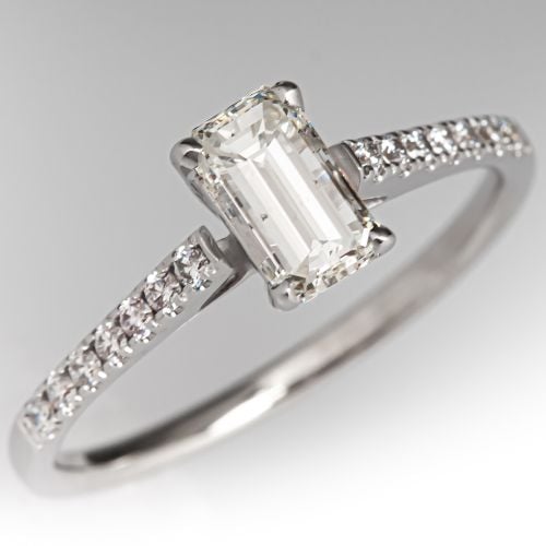 Emerald Cut Diamond Engagement Ring 14K White Gold .61Ct J/SI2 GIA  