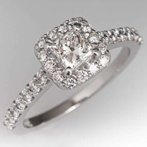 Square Modified Brilliant Diamond Engagement Ring 14K White Gold