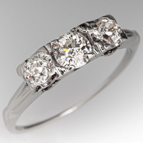 1940s Three-Stone Old European Diamond Ring 14K White Gold