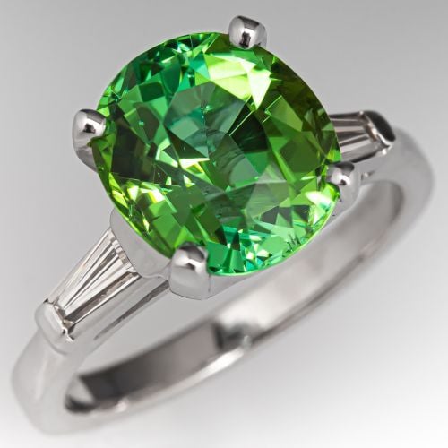 Stunning 4 Carat Minty Green Tourmaline & Diamond Ring Platinum