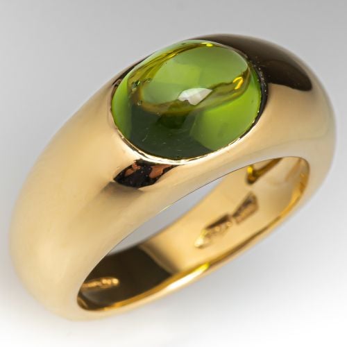 Stamped Tiffany & Co. Oval Cabochon Peridot Ring 18K Yellow Gold 
