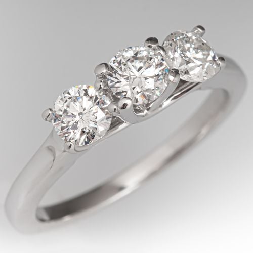 Classic Three-Stone Diamond Engagement Ring 14K White Gold