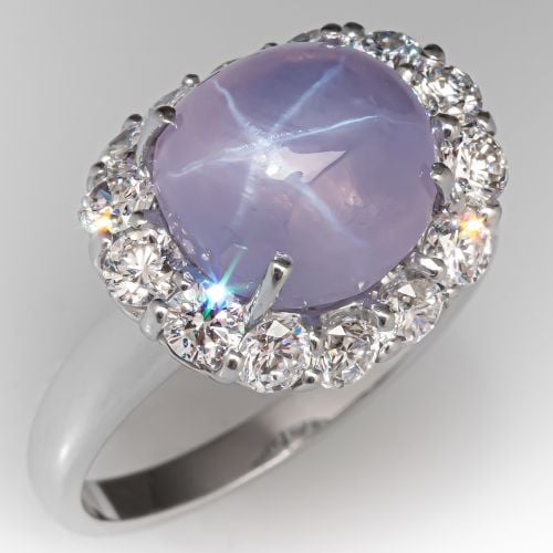 Fabulous Star Sapphire Cabochon Ring 18K White Gold