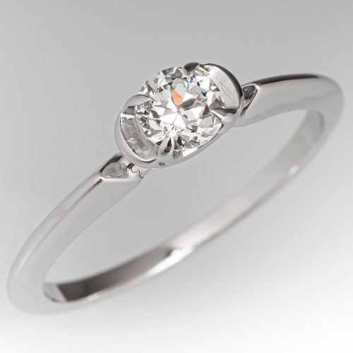 Circa 1940s Orange Blossom Diamond Engagement Ring 18K White Gold