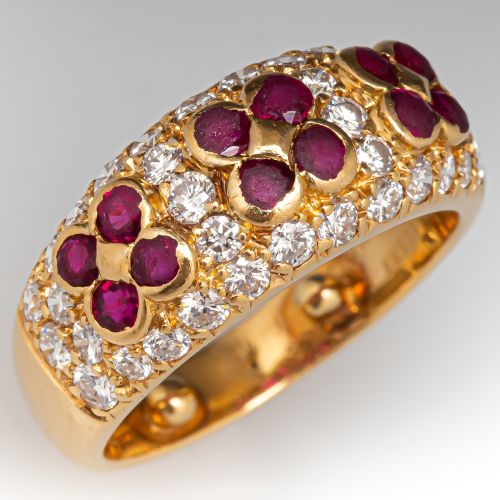 Van Cleef & Arpels French Ruby & Pavé Diamond Ring 18K Yellow Gold