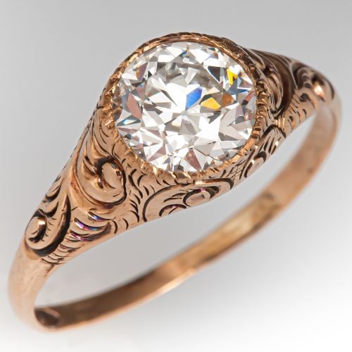Engraved Late Victorian Diamond Engagement Ring Yellow Gold .93Ct H/VVS2 GIA