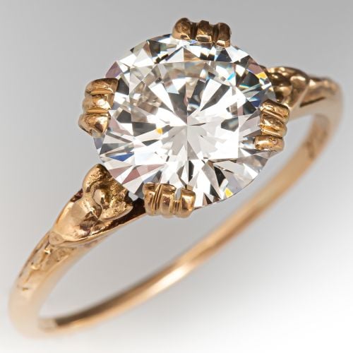Floral Motif Diamond Engagement Ring 14K Yellow Gold 2.06Ct K/VS2 GIA